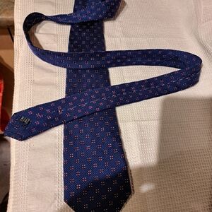 Pal Zileri Navy Blue Tie with Red and White Micro Dots